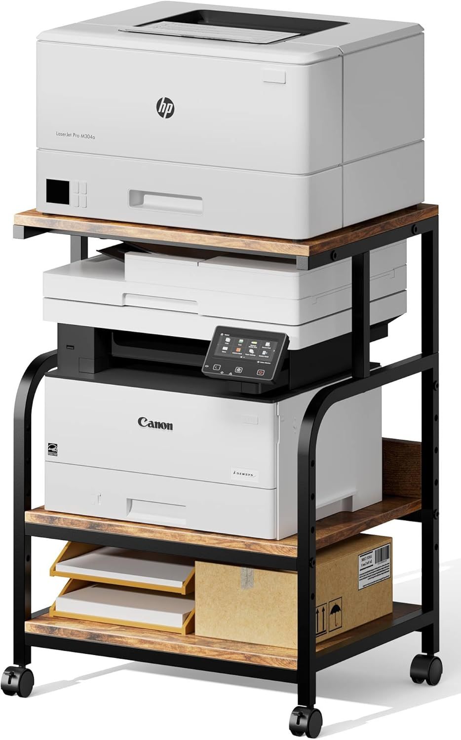 Printer Stand with Adjustable Storage Shelf - 20x16 inches Large Printer Table with Wheels - 3 Tier Rolling Printer Cart