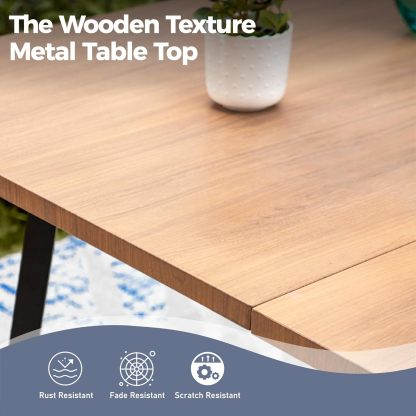 47" x 47" x 28" Patio Dining Table for 4-6, Big Metal Wood-Like Square Table with 1.57" Umbrella Hole for Garden, Backyard, Deck and Porch