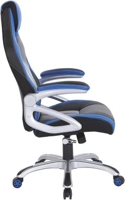 Race Car Adjustable Gaming Chair, Charcoal Grey Bonded Leather with Blue Accents