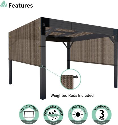 Pergola Shade Cover 10' x 12' Replacement Canopy Shade Cover for Pergola with Grommets Sun Shade Cloth Sail for Outdoor Privacy Patio Garden Weighted Rods Included (Brown)