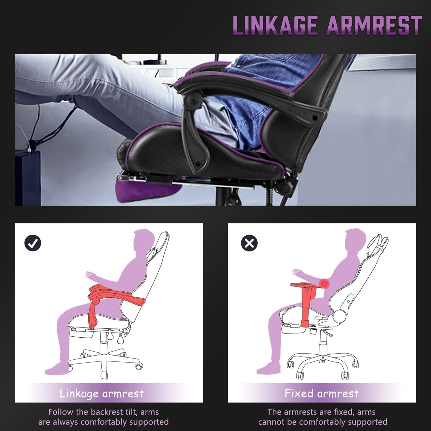 Purple Gaming Chairs with Footrest,Ergonomic PC Computer Game Chair