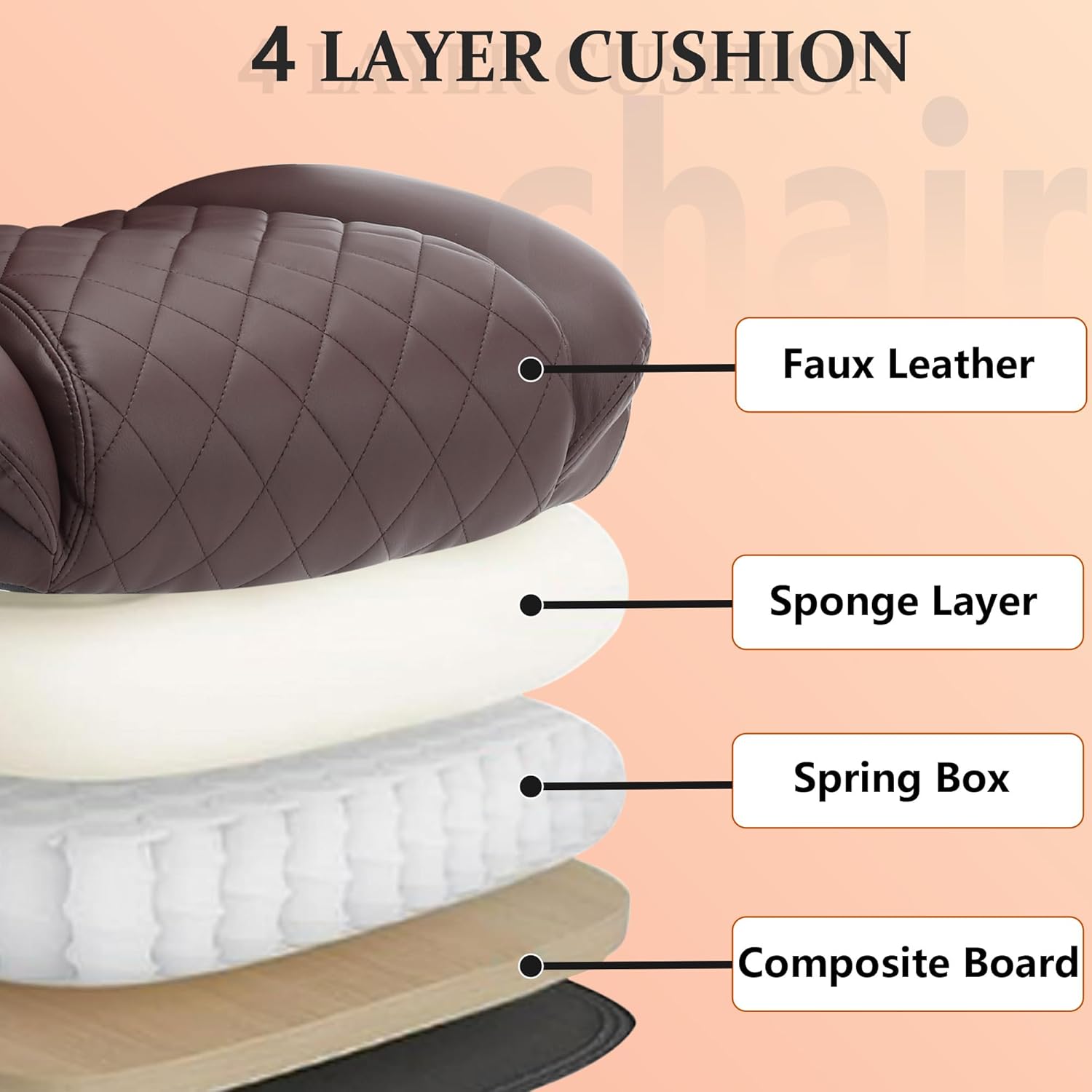 Executive Office Ergonomic Chair with Flip-up Armrests and Lumbar Support Computer High Back Adjustable Desk Chair Rocking PU Leather Modern Swivel Task Chair