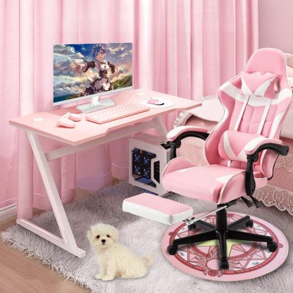 Pink Gaming Chairs with Footrest,Ergonomic PC Computer Game Chair