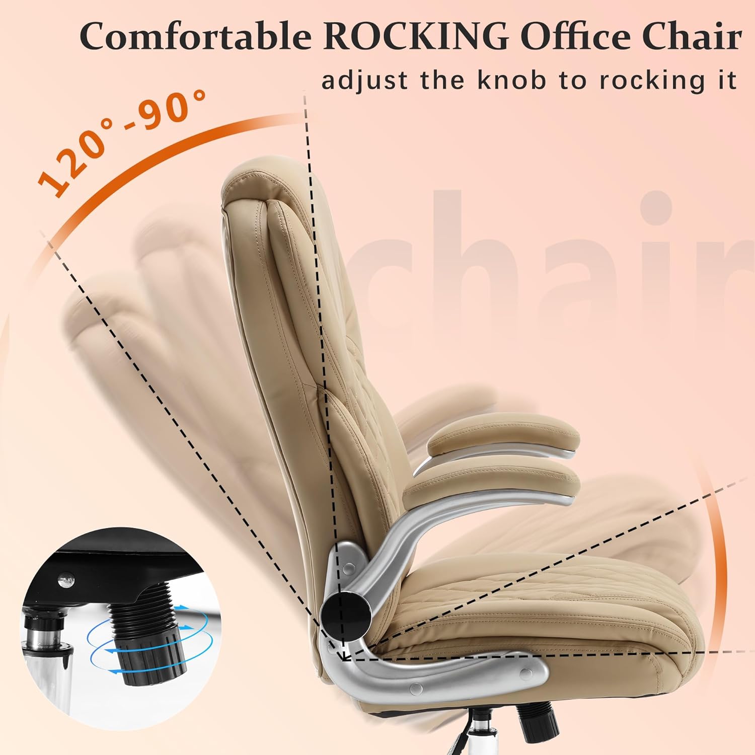 Executive Office Ergonomic Chair with Flip-up Armrests and Lumbar Support Computer High Back Adjustable Desk Chair Rocking PU Leather Modern Swivel Task Chair