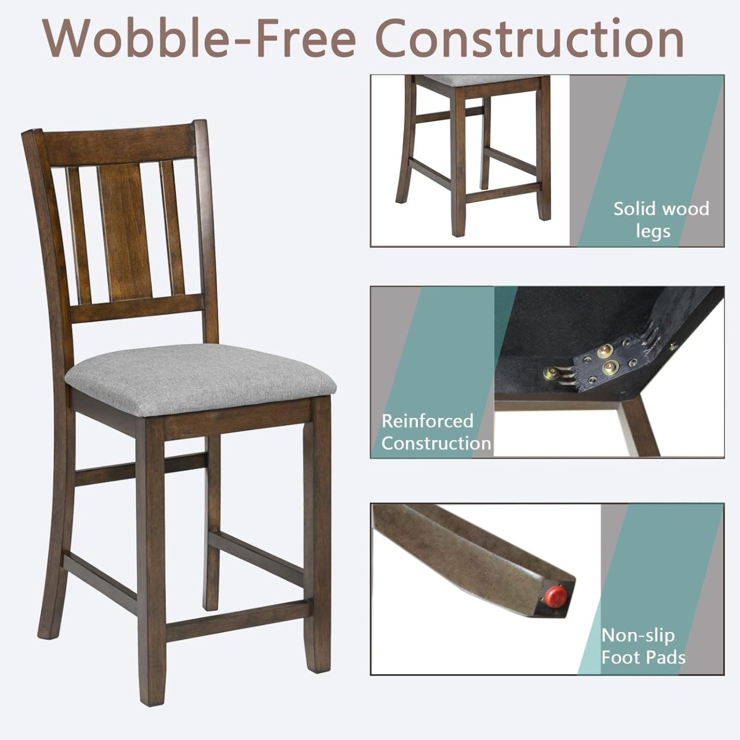 Upholstered Dining Chairs Set of 4, Mid Century Modern Wood Kitchen & Dining Room Chairs, Accent Chair for Kitchen Living Room Bedroom Wedding Party Restaurant with Slatted Back