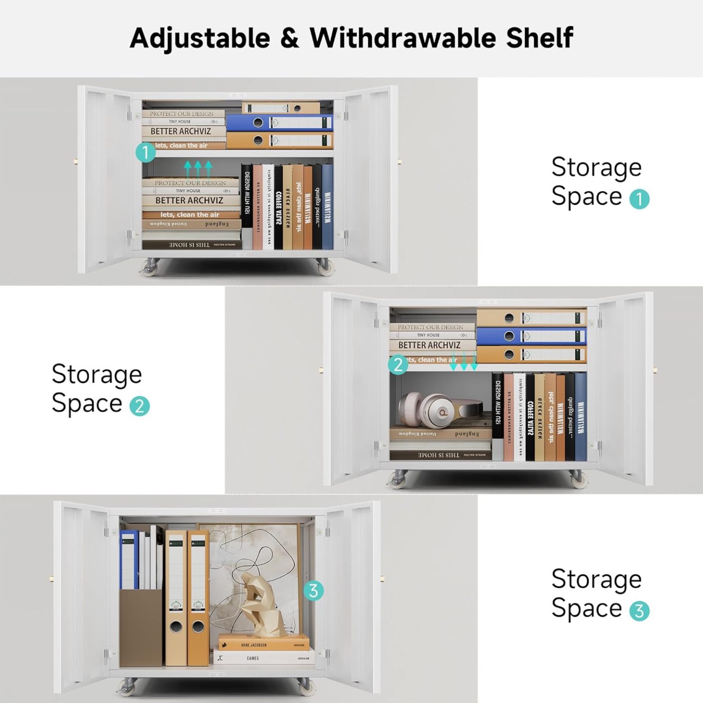 Metal Printer Stand with Storage Mobile Printer Tables for Small Spaces with Door Adjustable Shelf White File Cabinet on Wheels for Home Office