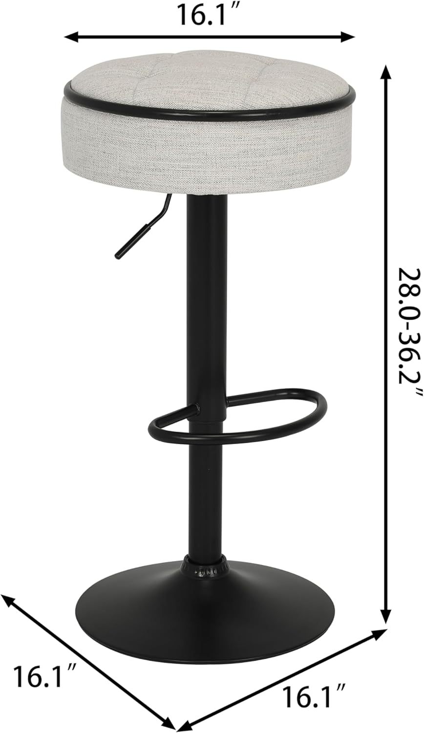 Bar Stools Set of 2 Modern Swivel Bar Chairs, Round Barstools Counter Height with Storage Space, Height Adjustable Linen Bar Stools