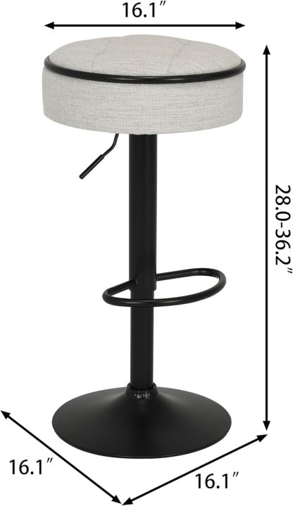 Bar Stools Set of 2 Modern Swivel Bar Chairs, Round Barstools Counter Height with Storage Space, Height Adjustable Linen Bar Stools