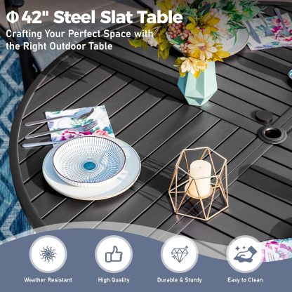 42" x 42" x 28" Patio Dining Table,Round Outdoor Dining Table for Garden Backyard Lawn Yard Furniture, Steel Frame with 1.57" Umbrella Hole