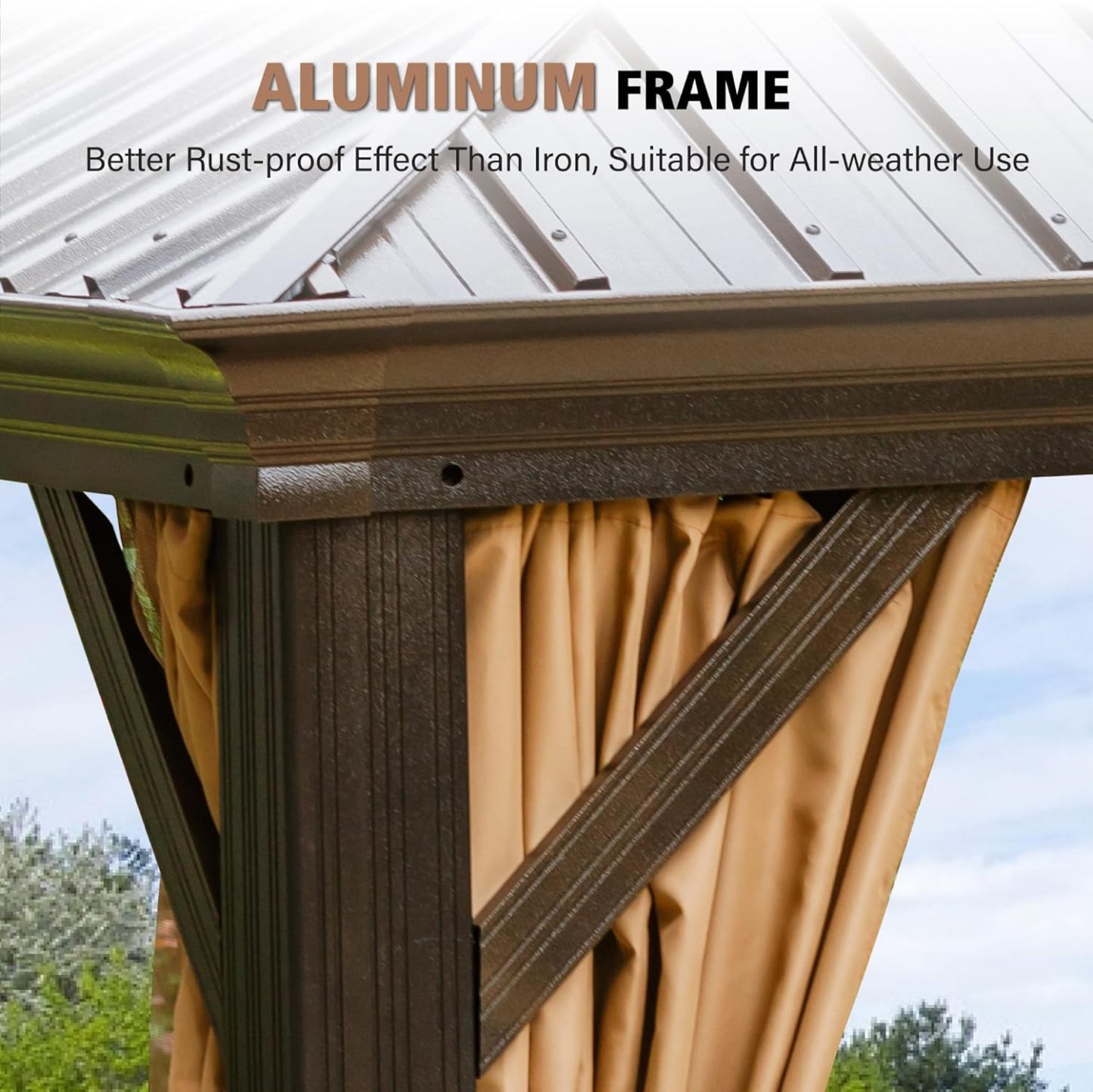 10x12ft Hardtop Gazebo Double Roof with Netting and Curtains, Outdoor Gazebo with Heavy Duty Aluminum Frame and Thick Columns