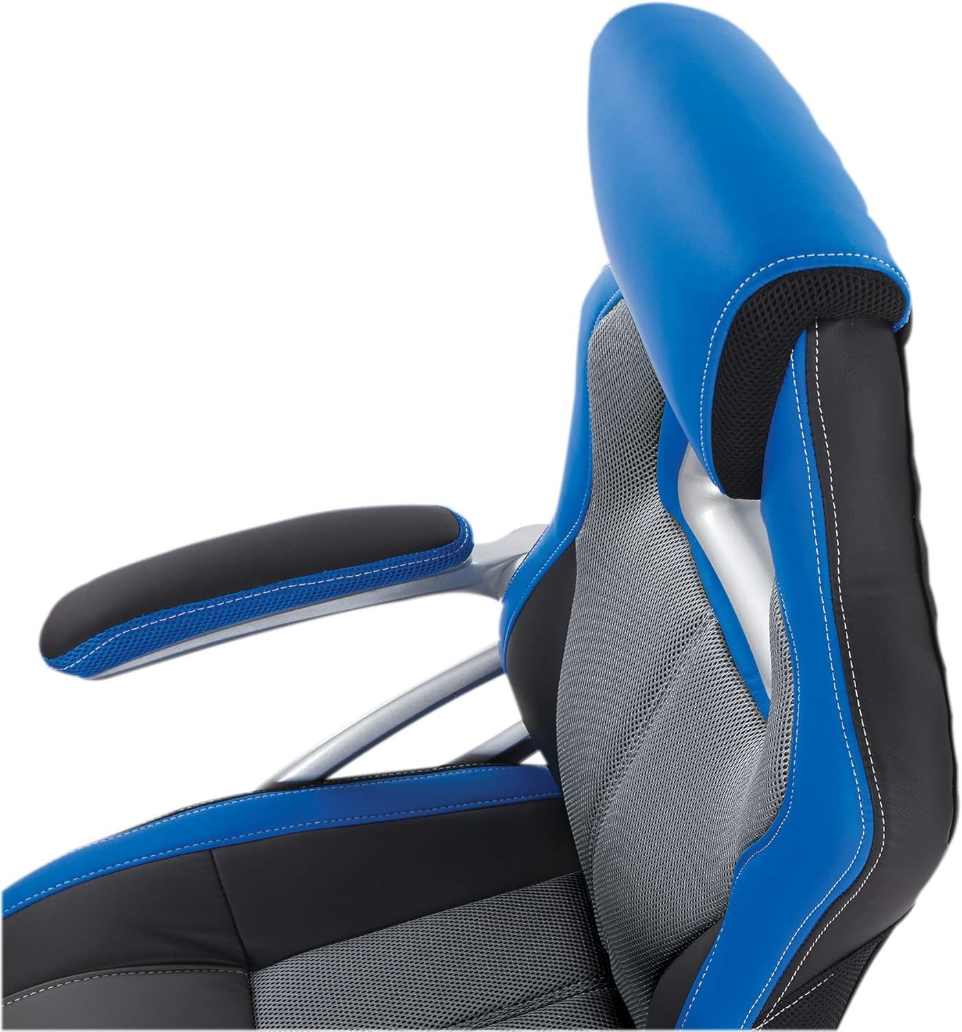 Race Car Adjustable Gaming Chair, Charcoal Grey Bonded Leather with Blue Accents