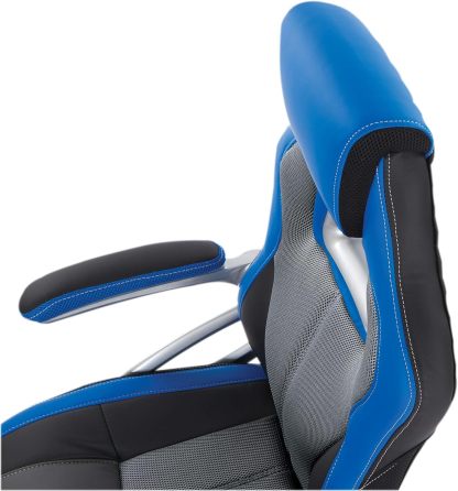Race Car Adjustable Gaming Chair, Charcoal Grey Bonded Leather with Blue Accents