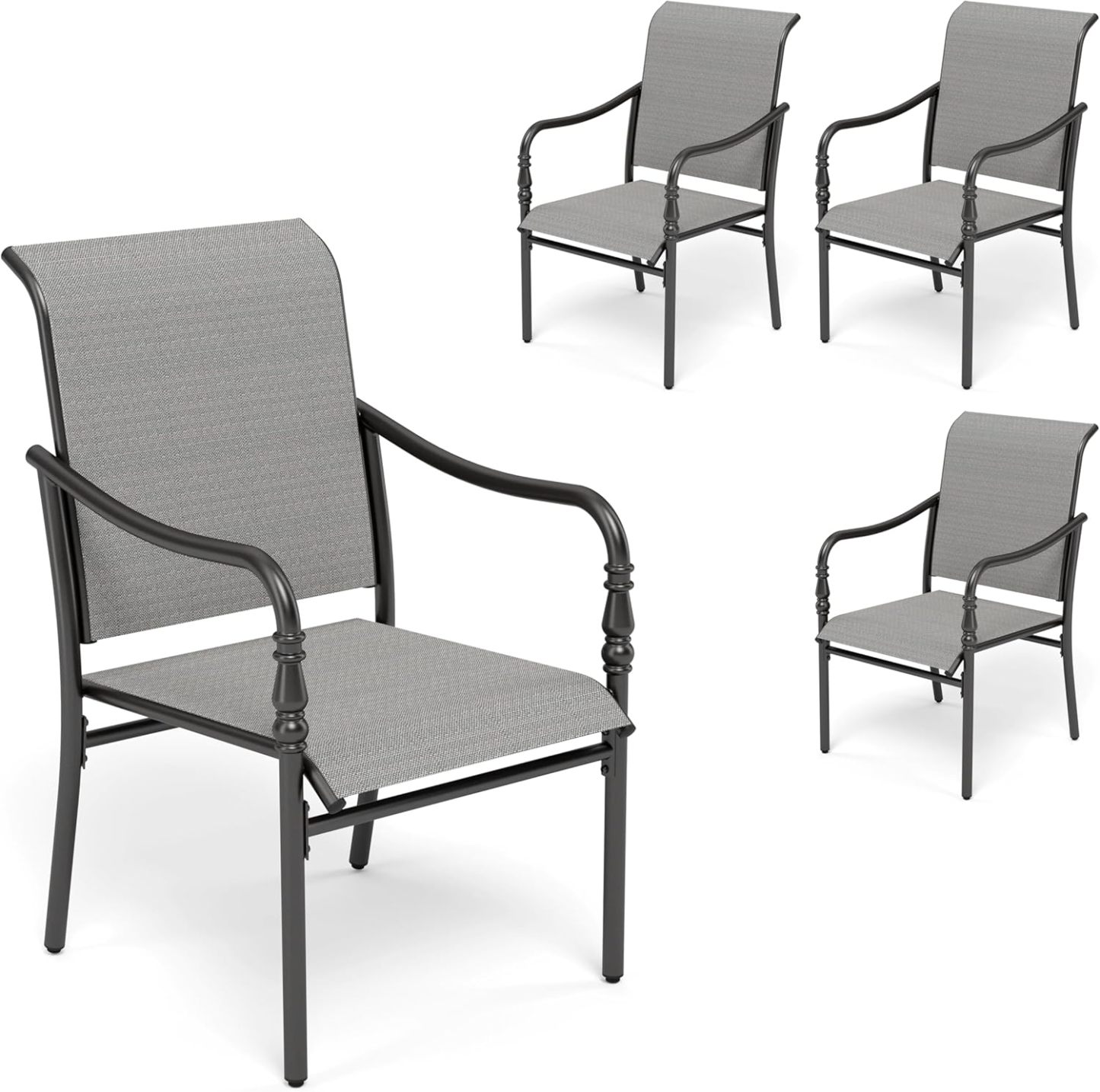 Patio Dining Chairs Set of 4, Outdoor Stackable Dining Chairs for All Weather, Outdoor Furniture Chairs, Breathable Seat Fabric and Steel Frame for Backyard, Deck, Garden(Gray)