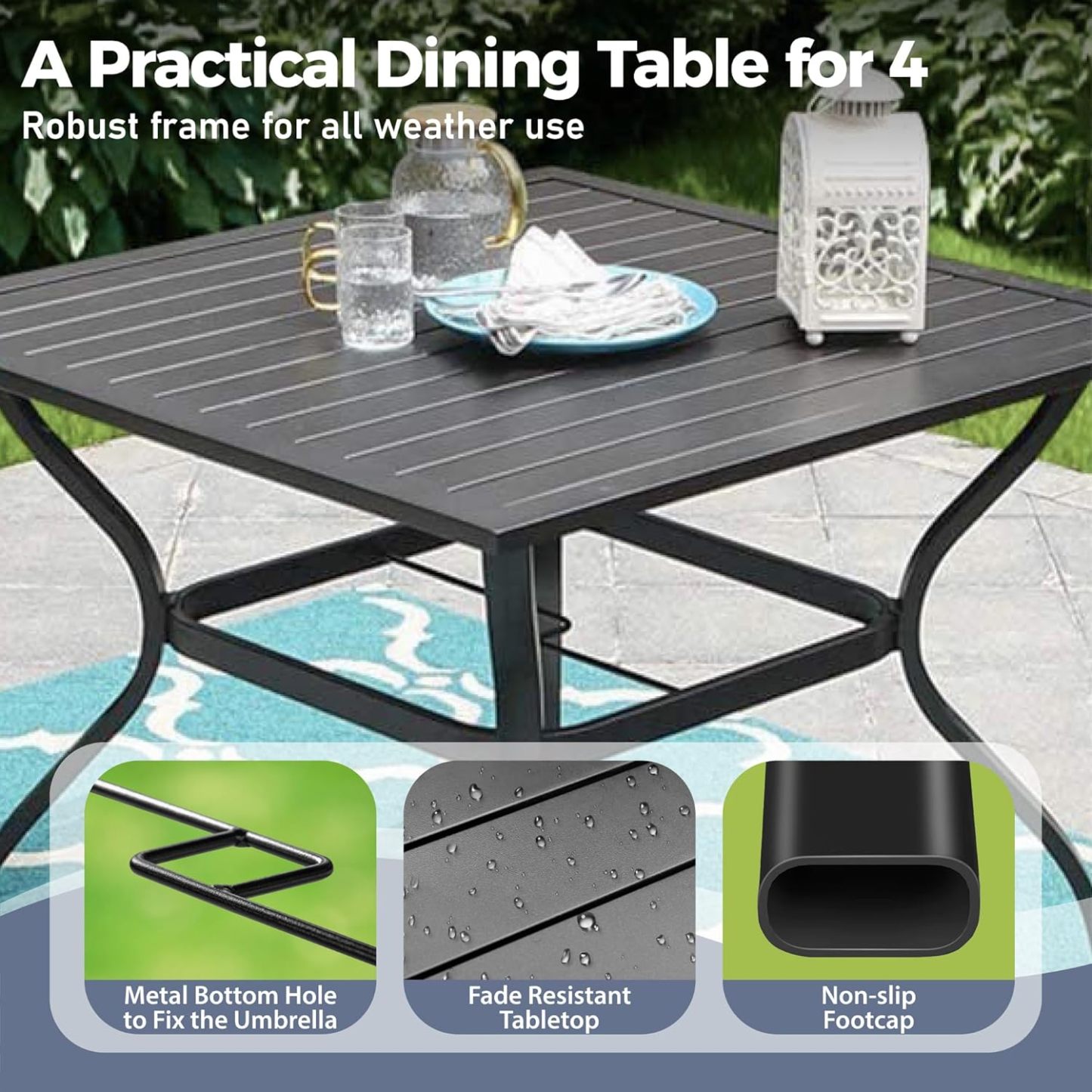 37" x 37" x 28" Patio Dining Table, Square Outdoor Dining Table for Garden Backyard Lawn Yard Furniture