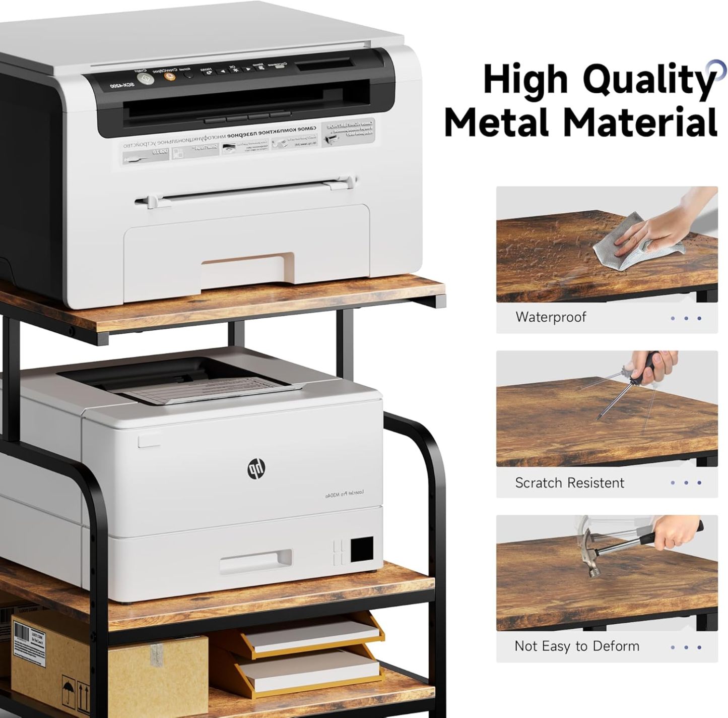 24x24 inches Printer Stand with Adjustable Storage Shelf - Large Printer Table with Wheels - 3 Tier Rolling Printer Cart