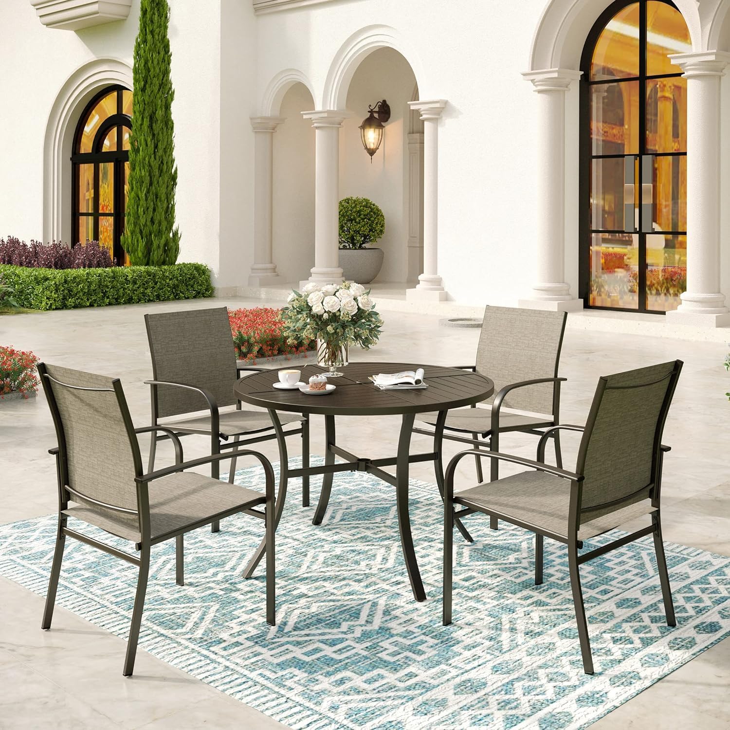 42" x 42" x 28" Patio Dining Table,Round Outdoor Dining Table for Garden Backyard Lawn Yard Furniture, Steel Frame with 1.57" Umbrella Hole