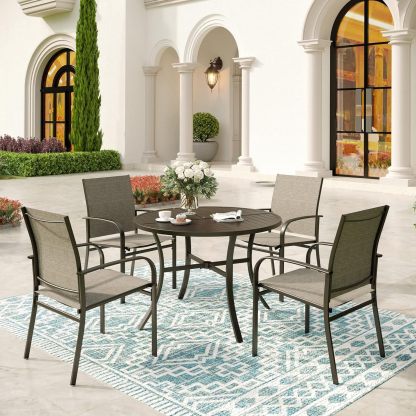 42" x 42" x 28" Patio Dining Table,Round Outdoor Dining Table for Garden Backyard Lawn Yard Furniture, Steel Frame with 1.57" Umbrella Hole