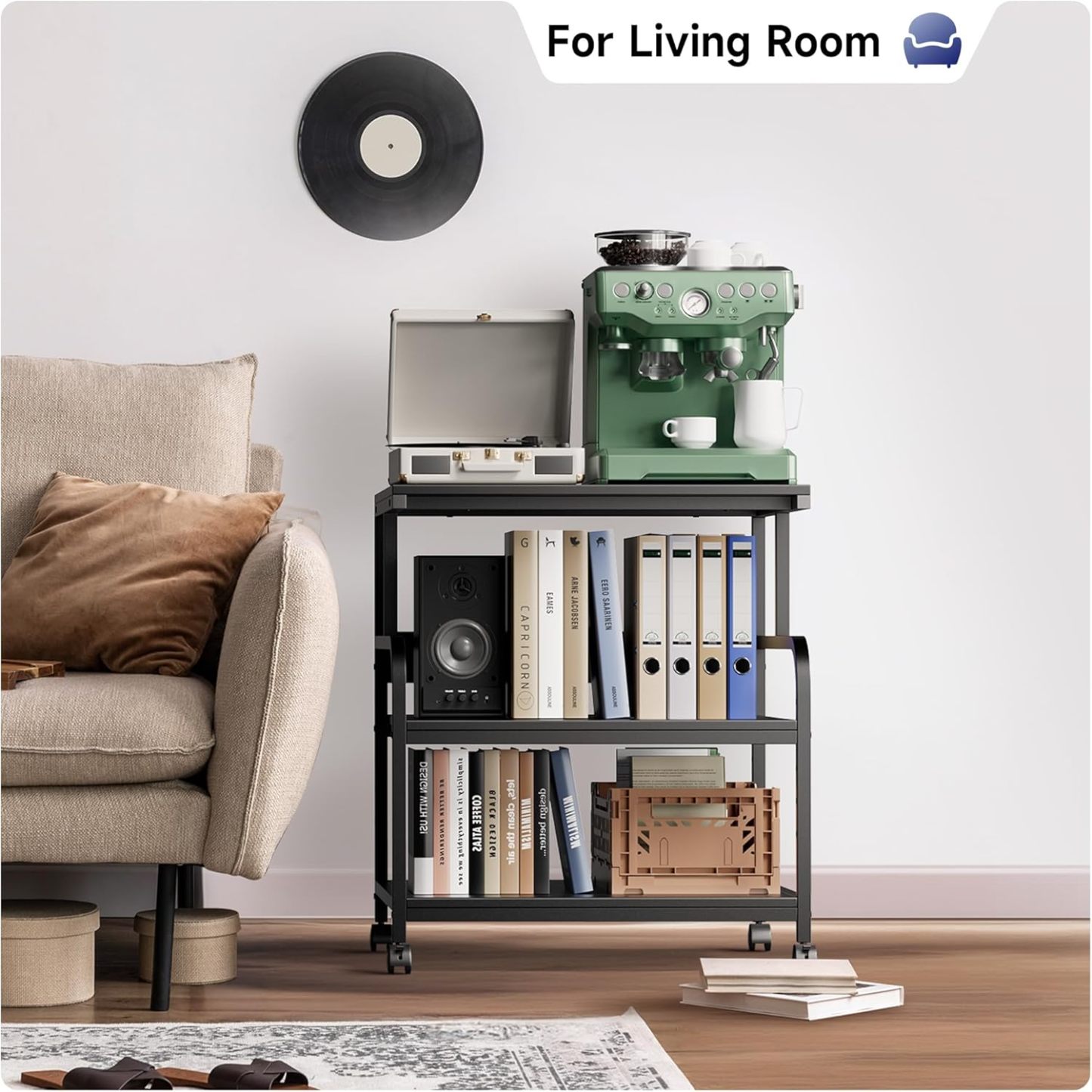 Printer Stand with Adjustable Storage Shelf - Large Printer Table with Wheels - 3 Tier Rolling Printer Cart