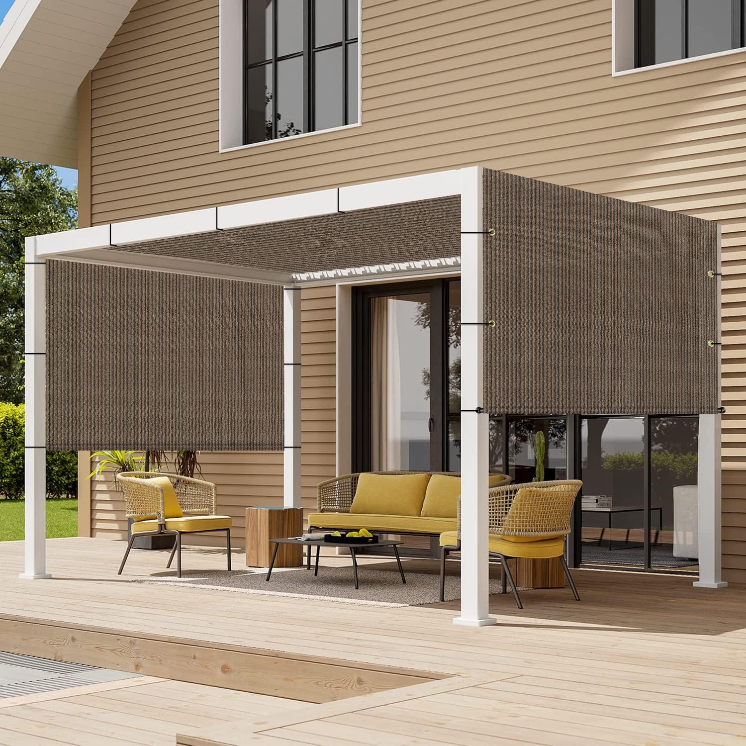 Pergola Shade Cover 10' x 12' Replacement Canopy Shade Cover for Pergola with Grommets Sun Shade Cloth Sail for Outdoor Privacy Patio Garden Weighted Rods Included (Brown)