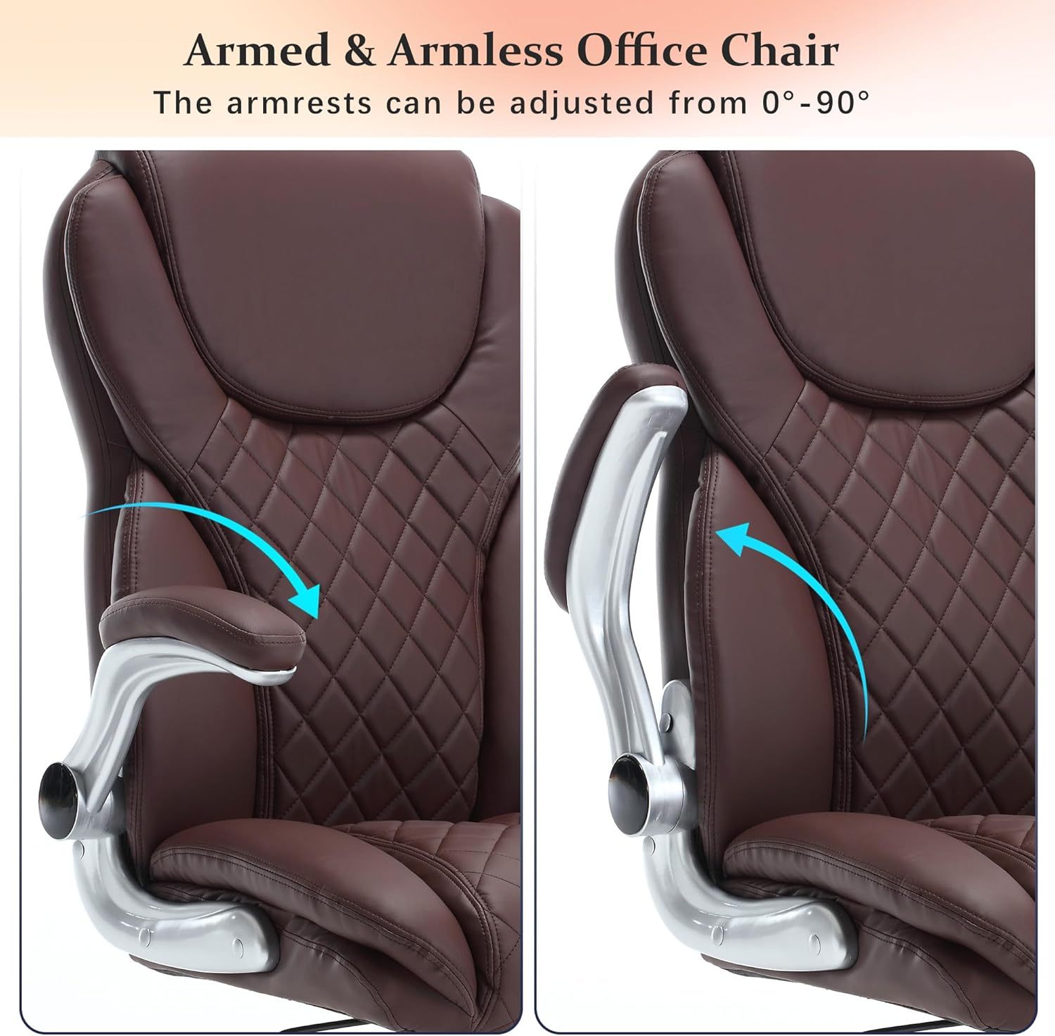 Executive Office Ergonomic Chair with Flip-up Armrests and Lumbar Support Computer High Back Adjustable Desk Chair Rocking PU Leather Modern Swivel Task Chair