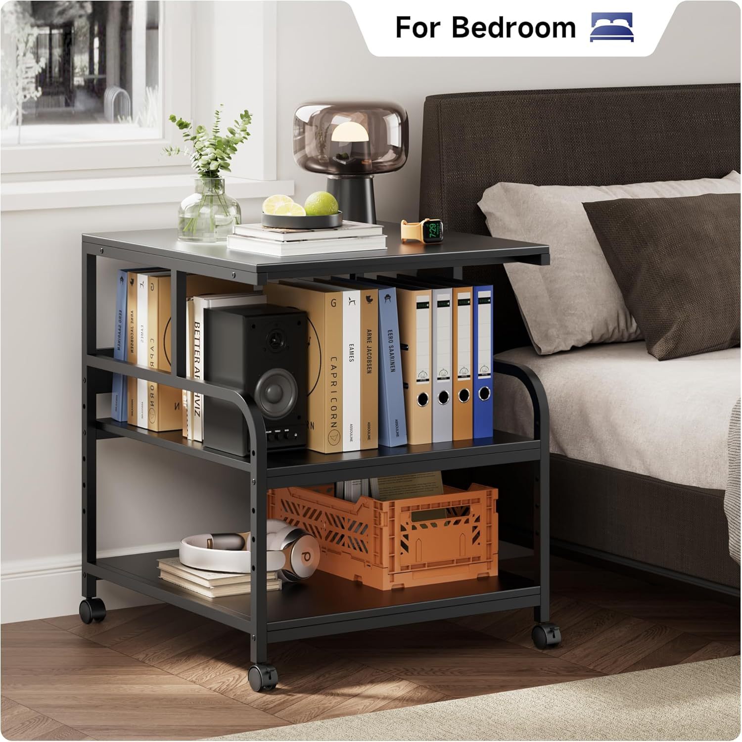 Printer Stand with Adjustable Storage Shelf - Large Printer Table with Wheels - 3 Tier Rolling Printer Cart