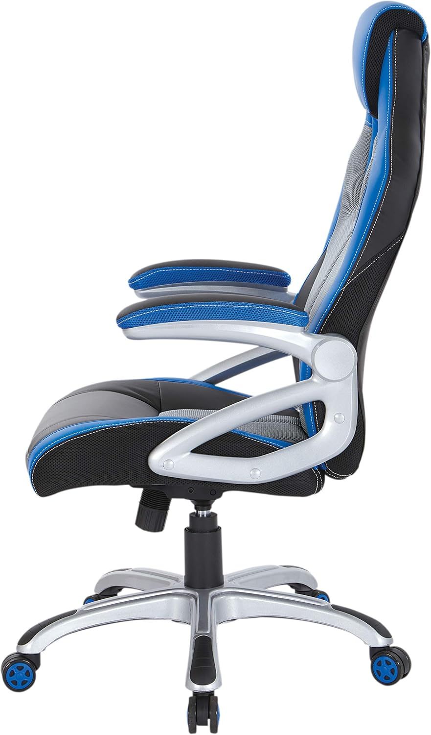 Race Car Adjustable Gaming Chair, Charcoal Grey Bonded Leather with Blue Accents