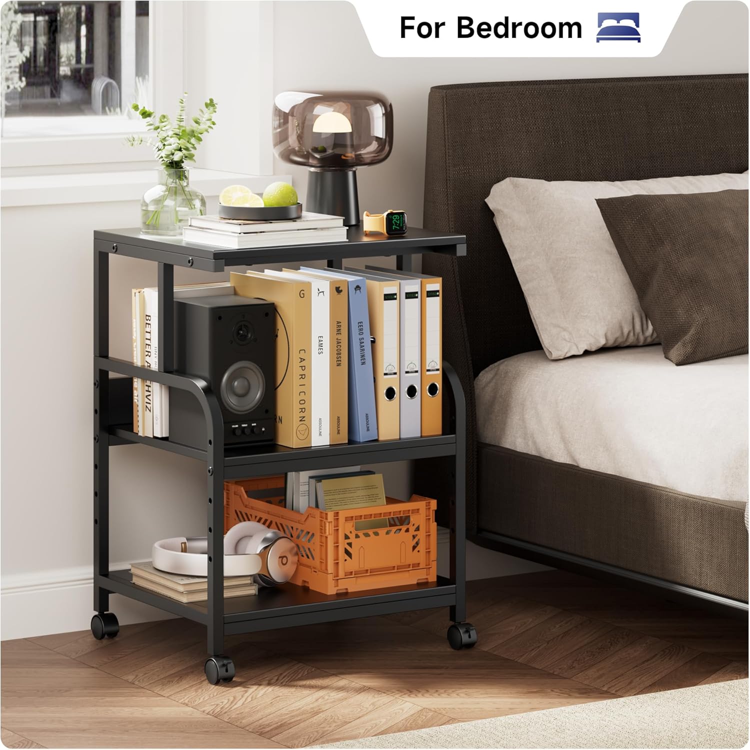 Printer Stand with Adjustable Storage Shelf - 20x16 inches Large Printer Table with Wheels - 3 Tier Rolling Printer Cart