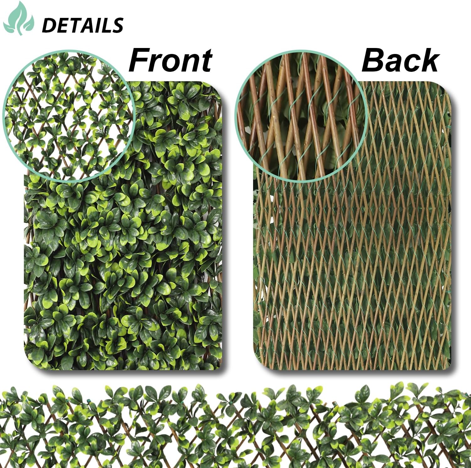 Artificial Leaf Faux Ivy Expandable/Stretchable Outdoor Privacy Fence Screen for Balcony Patio Decoration Fencing Panel 5 Pieces