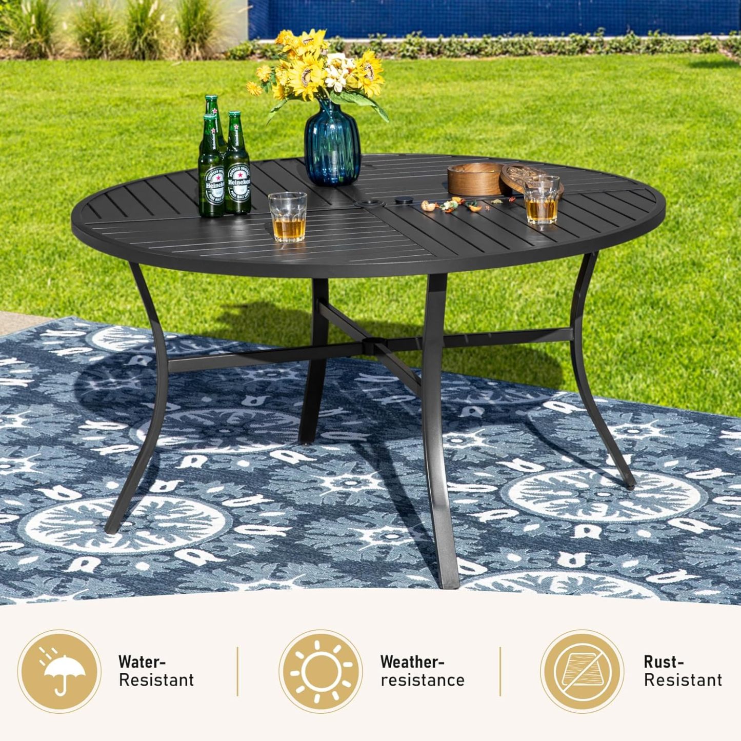 54" x 54" x 29" Patio Dining Table, Round Outdoor Dining Table for Garden Backyard Lawn Yard Furniture