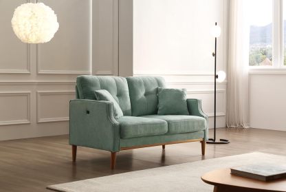 Mid Century Modern Loveseat Couch Small Sofa for Small Space Upholstered Couch with USB Port and 2 Pillows