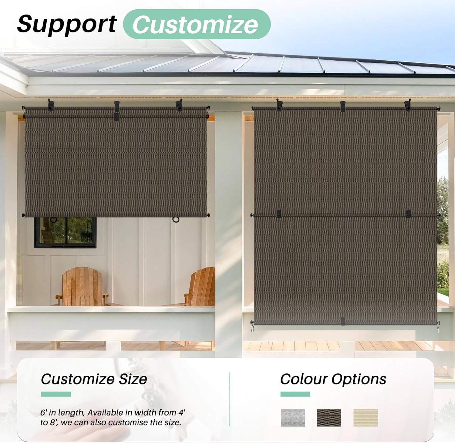 6'W X 6'H Patio Foldable Sun Shade Outdoor Cordless Roller Shades Blinds for Deck Yard Porch Balcony Backyard