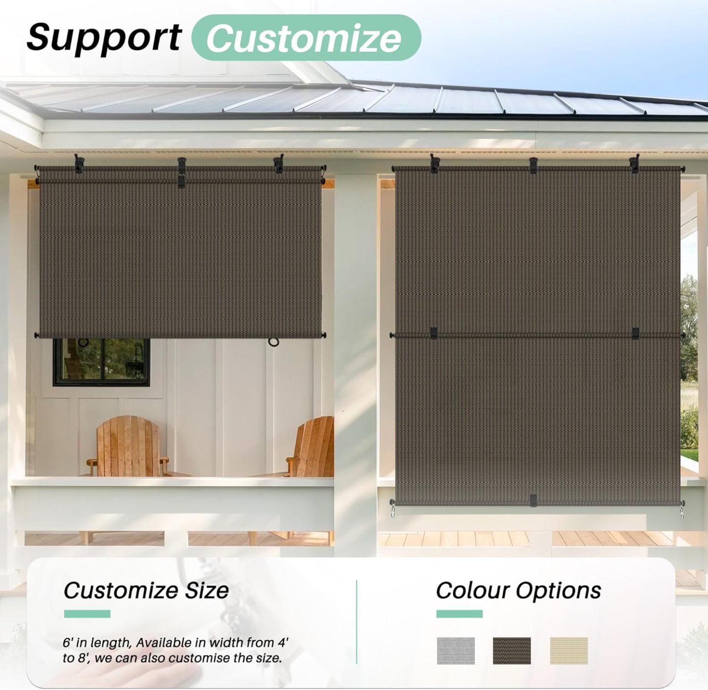 6'W X 6'H Patio Foldable Sun Shade Outdoor Cordless Roller Shades Blinds for Deck Yard Porch Balcony Backyard