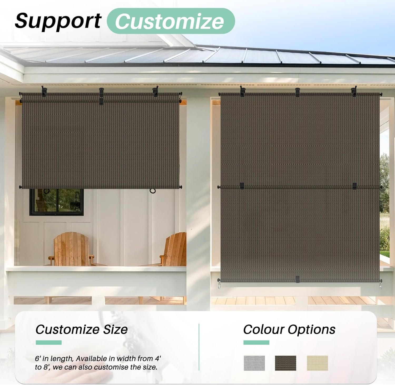 6'W X 6'H Patio Foldable Sun Shade Outdoor Cordless Roller Shades Blinds for Deck Yard Porch Balcony Backyard