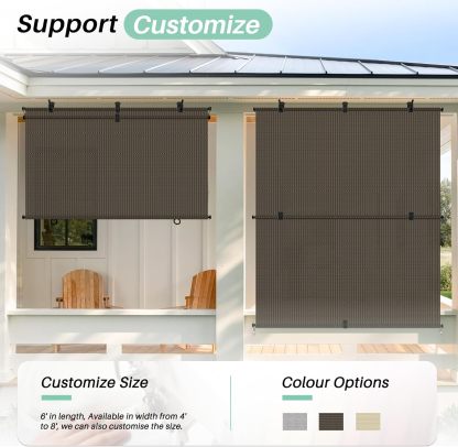6'W X 6'H Patio Foldable Sun Shade Outdoor Cordless Roller Shades Blinds for Deck Yard Porch Balcony Backyard