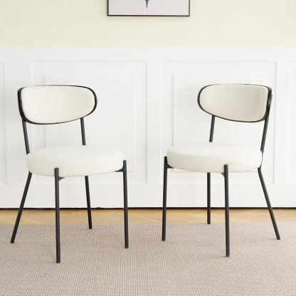 Cream White Dining Table Chairs Set of 2, Upholstered Boucle Kitchen Dining Room Chairs, Vanity Chair with Back, Modern Comfy Accent Chairs