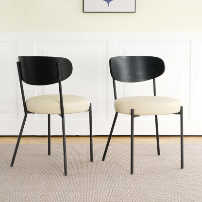 Black White Dining Table Chairs Set of 2, Upholstered Boucle Kitchen Dining Room Chairs, Vanity Chair with Back, Modern Comfy Accent Chairs