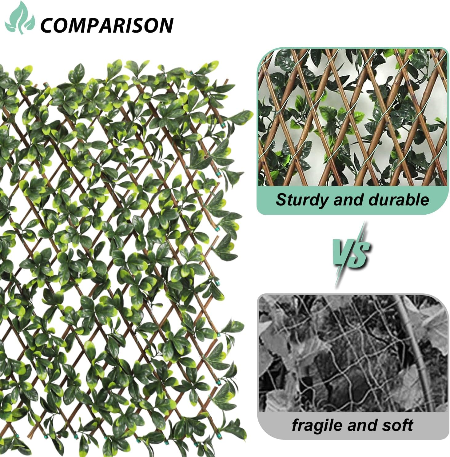 Artificial Leaf Faux Ivy Expandable/Stretchable Outdoor Privacy Fence Screen for Balcony Patio Decoration Fencing Panel 5 Pieces