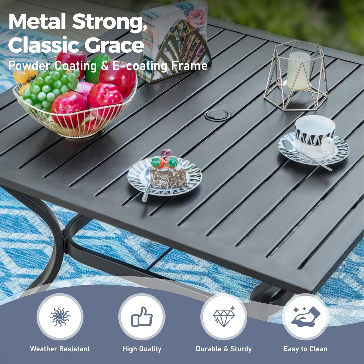 37" x 37" x 28" Patio Dining Table, Square Outdoor Dining Table for Garden Backyard Lawn Yard Furniture