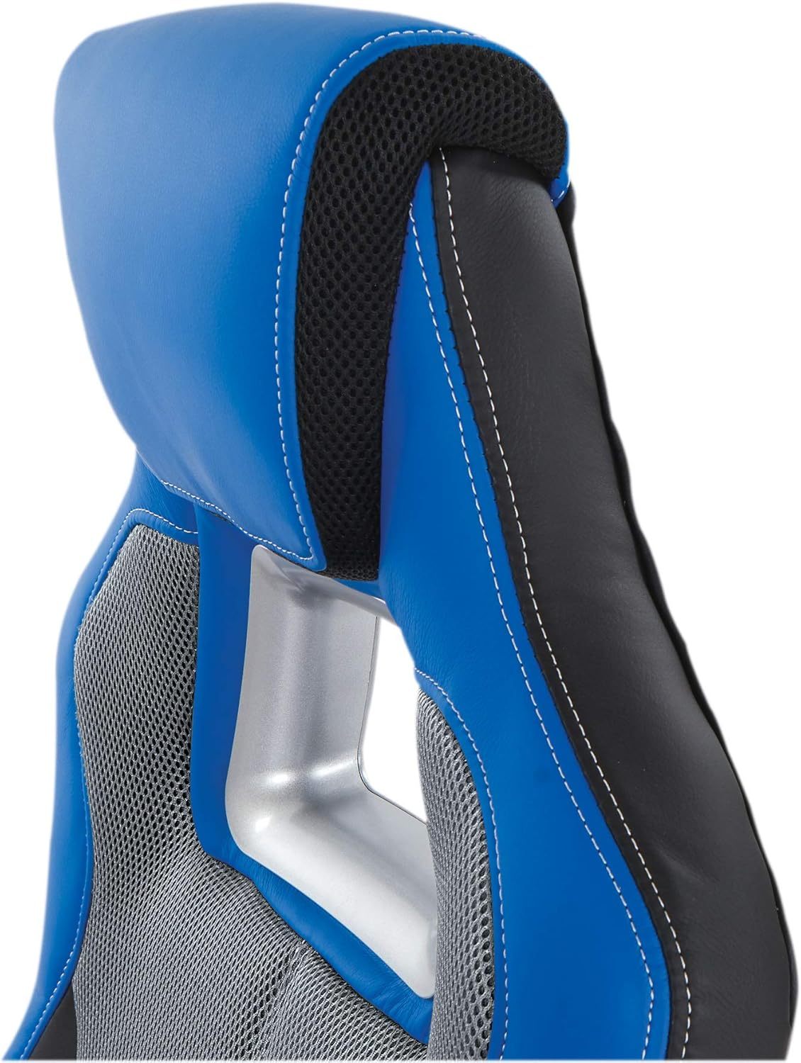 Race Car Adjustable Gaming Chair, Charcoal Grey Bonded Leather with Blue Accents