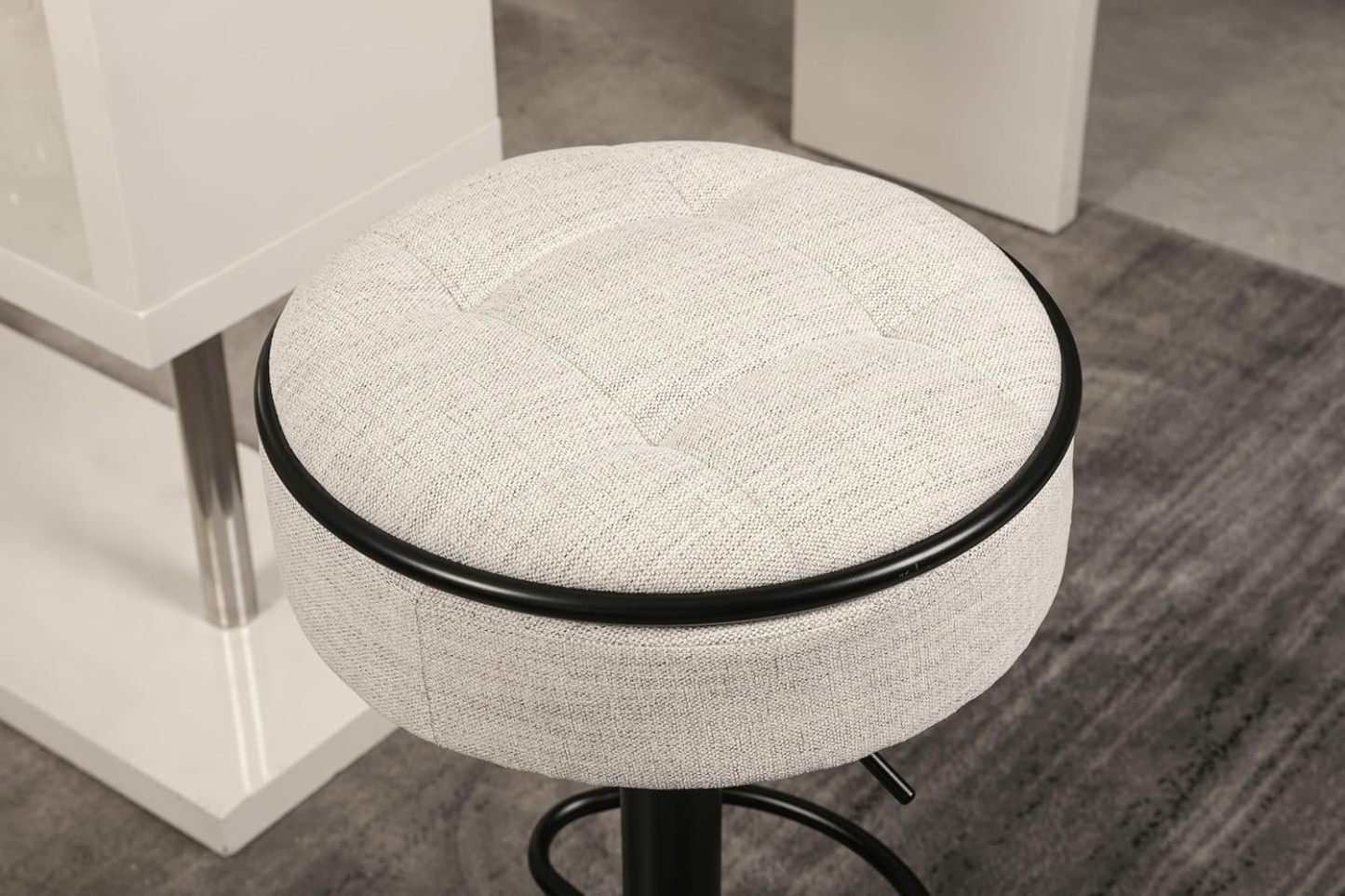 Bar Stools Set of 2 Modern Swivel Bar Chairs, Round Barstools Counter Height with Storage Space, Height Adjustable Linen Bar Stools