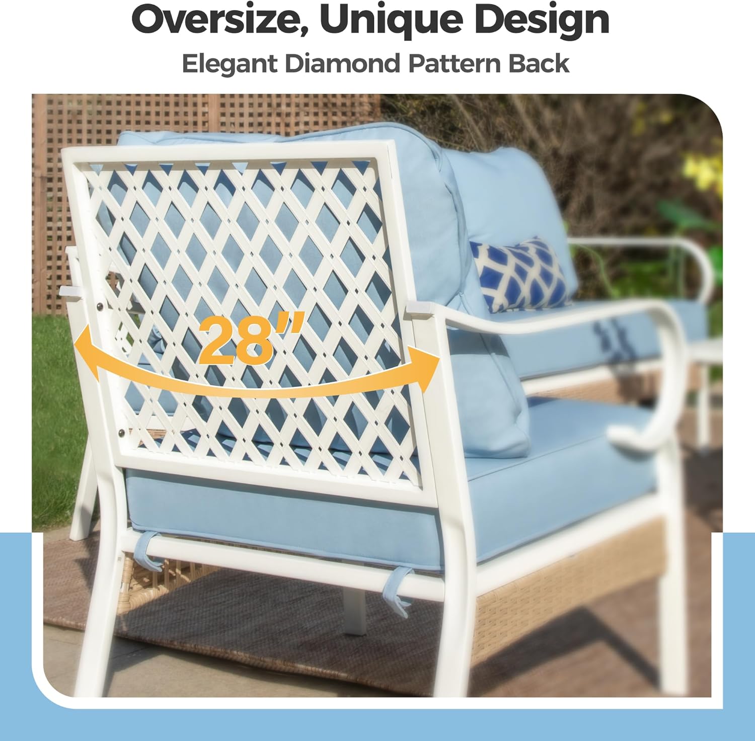 4 Piece Metal Outdoor Patio Furniture Sets, Patio Conversation Sets 1 2-seater Sofa, 2 Single Sofa with 5.75" Extra Thick Cushion and Coffee Table