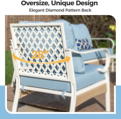 4 Piece Metal Outdoor Patio Furniture Sets, Patio Conversation Sets 1 2-seater Sofa, 2 Single Sofa with 5.75" Extra Thick Cushion and Coffee Table