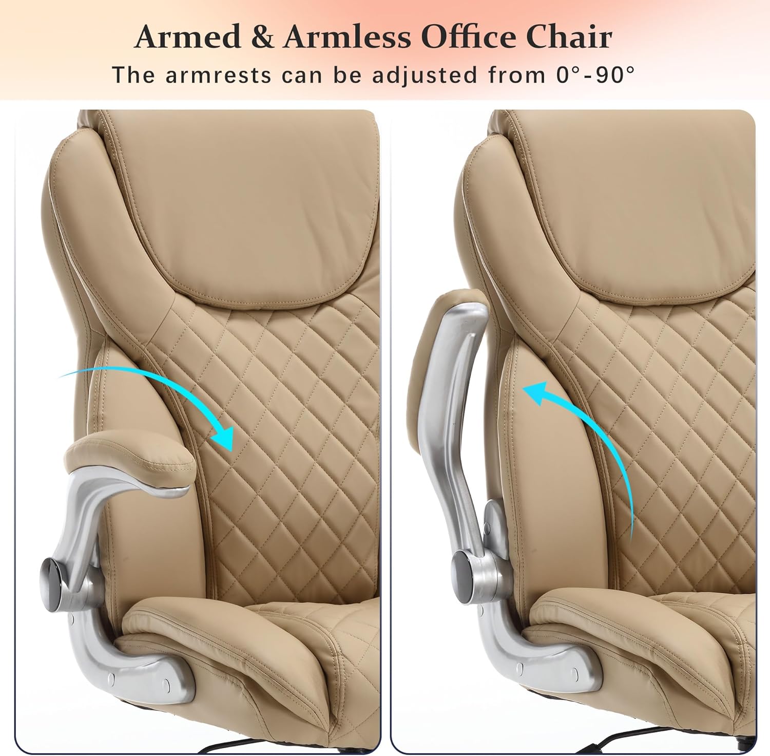 Executive Office Ergonomic Chair with Flip-up Armrests and Lumbar Support Computer High Back Adjustable Desk Chair Rocking PU Leather Modern Swivel Task Chair