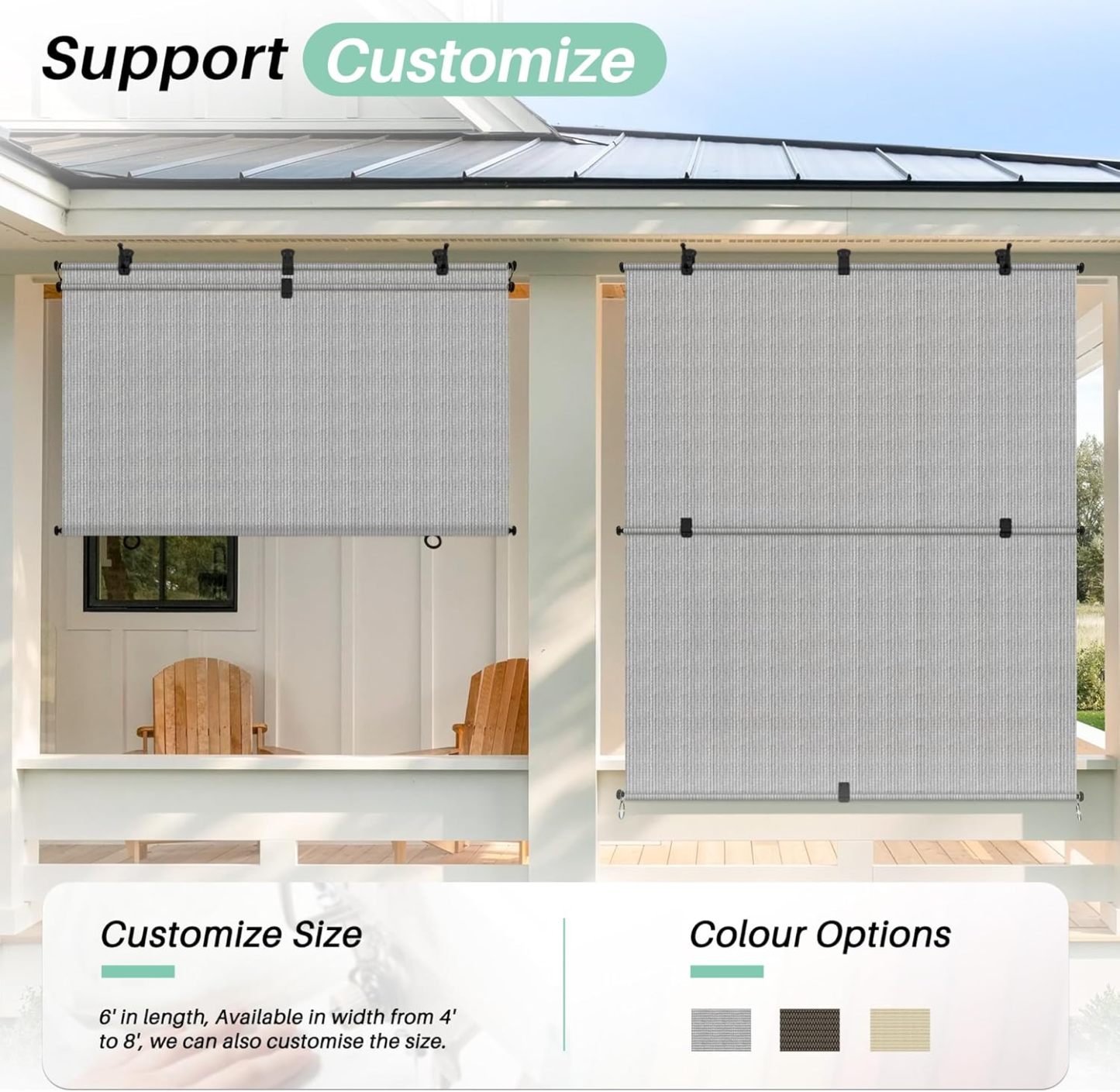 7'W x 8'H Patio Foldable Sun Shade Outdoor Cordless Roller Shades Blinds for Deck Yard Porch Balcony Backyard, Grey