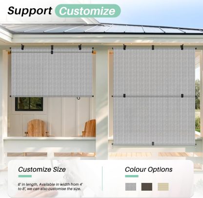 7'W x 8'H Patio Foldable Sun Shade Outdoor Cordless Roller Shades Blinds for Deck Yard Porch Balcony Backyard, Grey