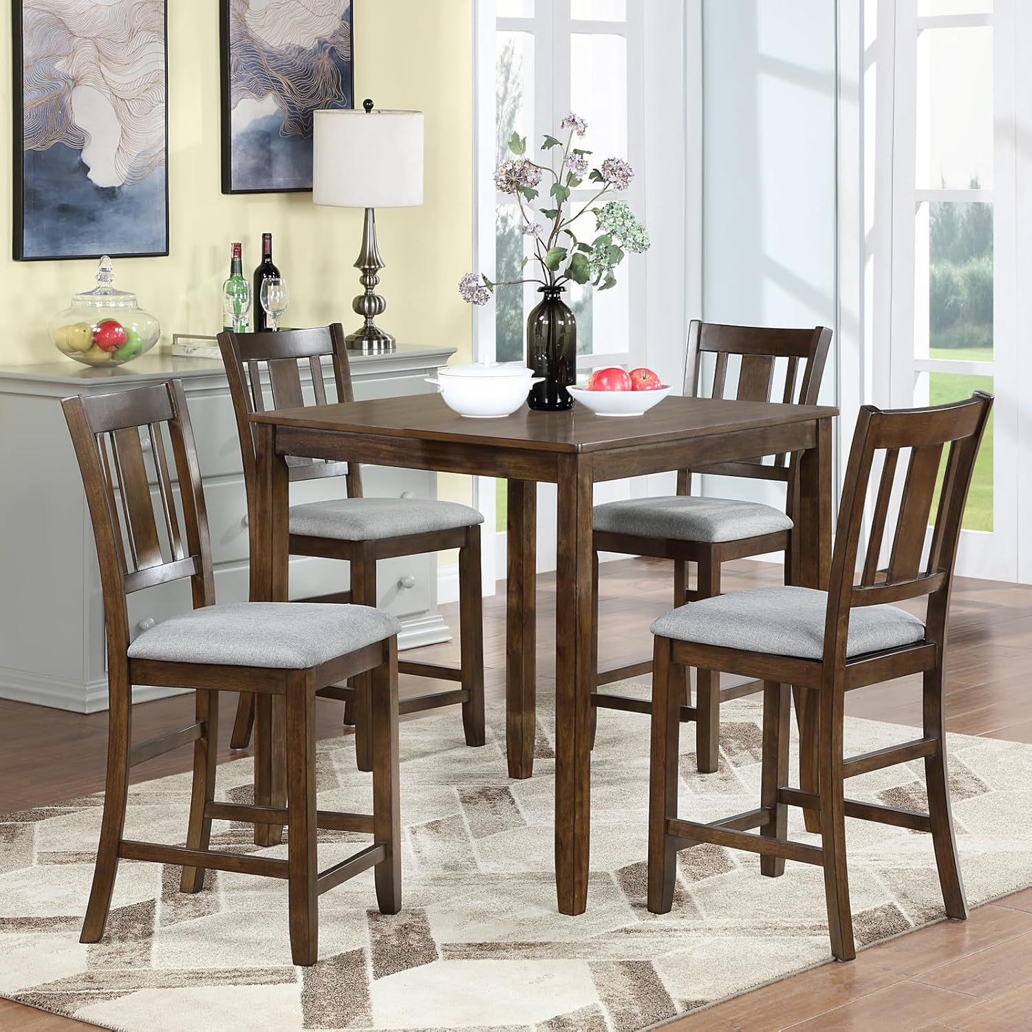 Upholstered Dining Chairs Set of 4, Mid Century Modern Wood Kitchen & Dining Room Chairs, Accent Chair for Kitchen Living Room Bedroom Wedding Party Restaurant with Slatted Back