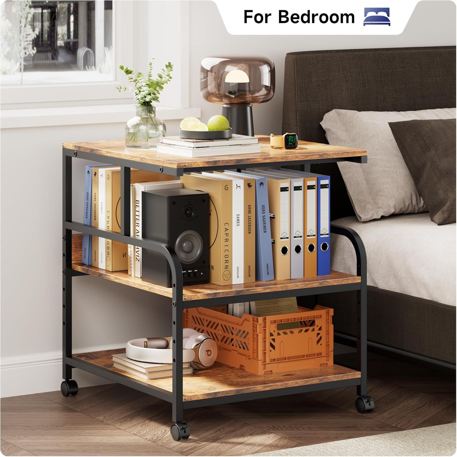 24x24 inches Printer Stand with Adjustable Storage Shelf - Large Printer Table with Wheels - 3 Tier Rolling Printer Cart