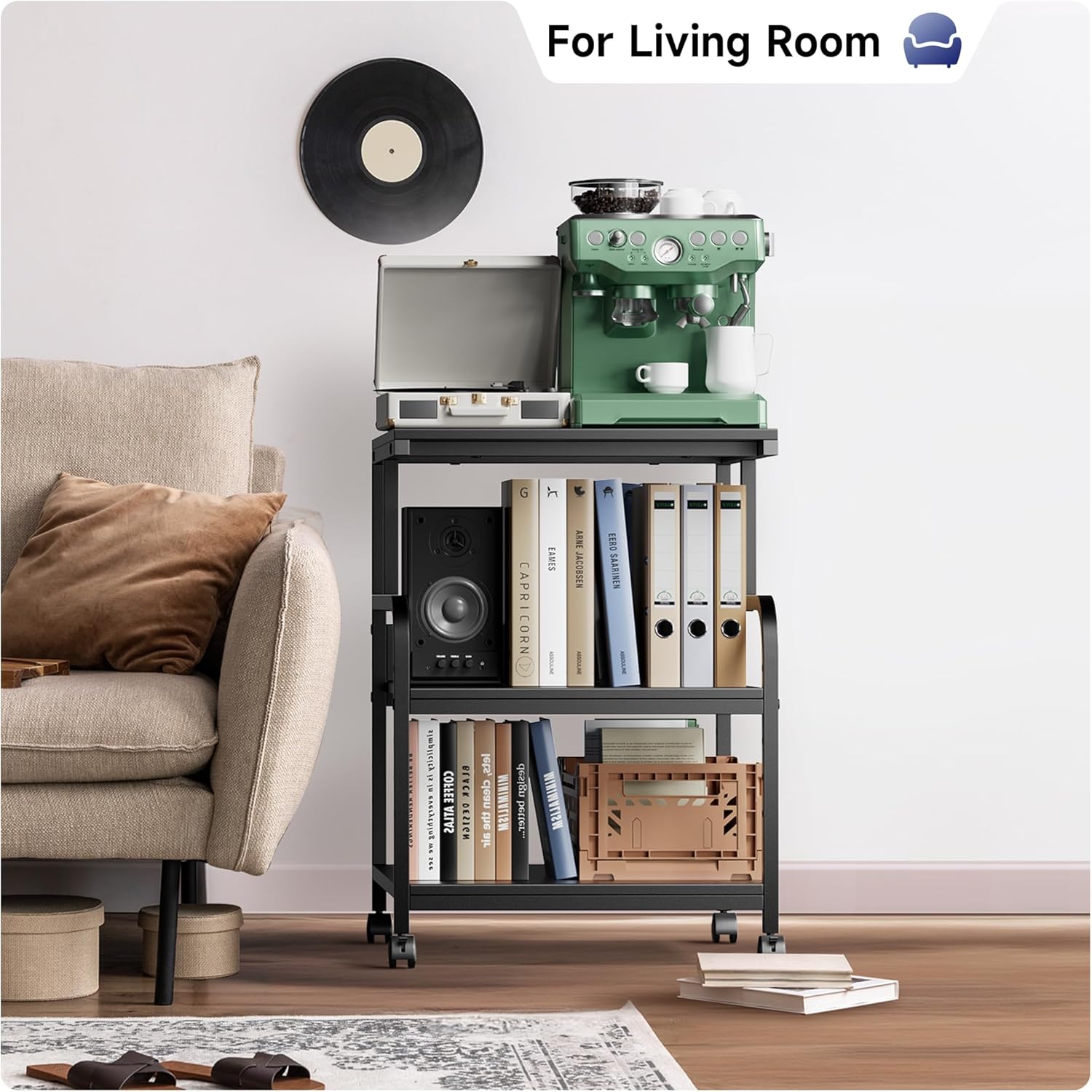 Printer Stand with Adjustable Storage Shelf - 20x16 inches Large Printer Table with Wheels - 3 Tier Rolling Printer Cart