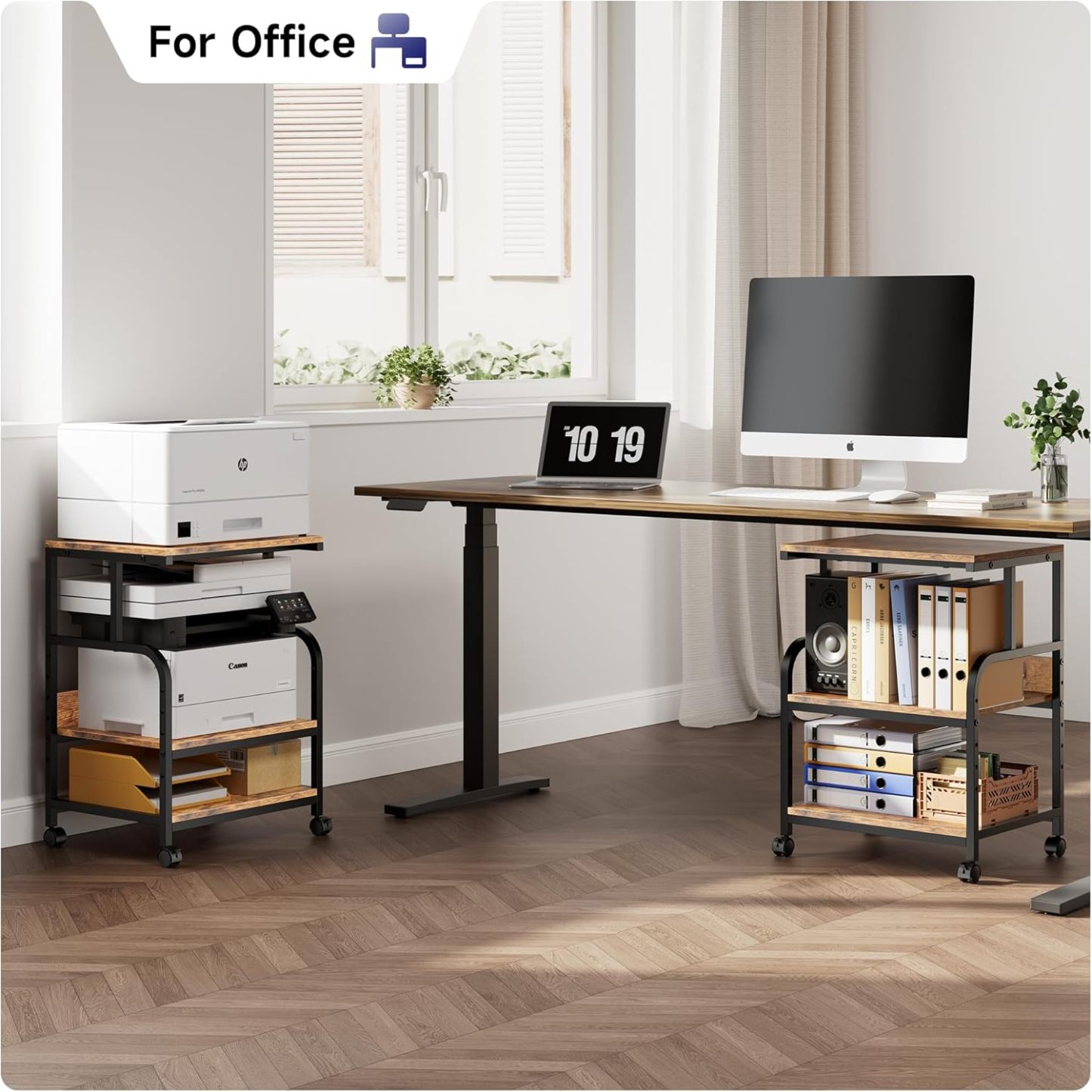 Printer Stand with Adjustable Storage Shelf - 20x16 inches Large Printer Table with Wheels - 3 Tier Rolling Printer Cart