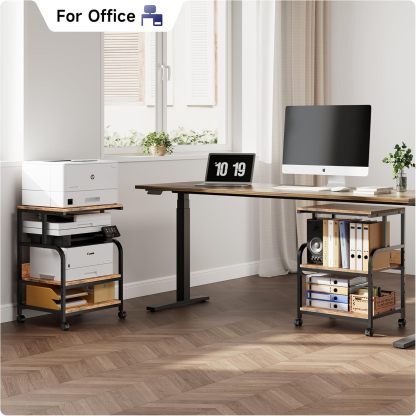 Printer Stand with Adjustable Storage Shelf - 20x16 inches Large Printer Table with Wheels - 3 Tier Rolling Printer Cart